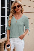 Petra Eyelet Top detail view styled for Avrienne