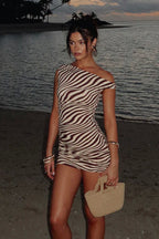 Zebra Print Ruched Drawstring Sleeveless Mini Dress image 3