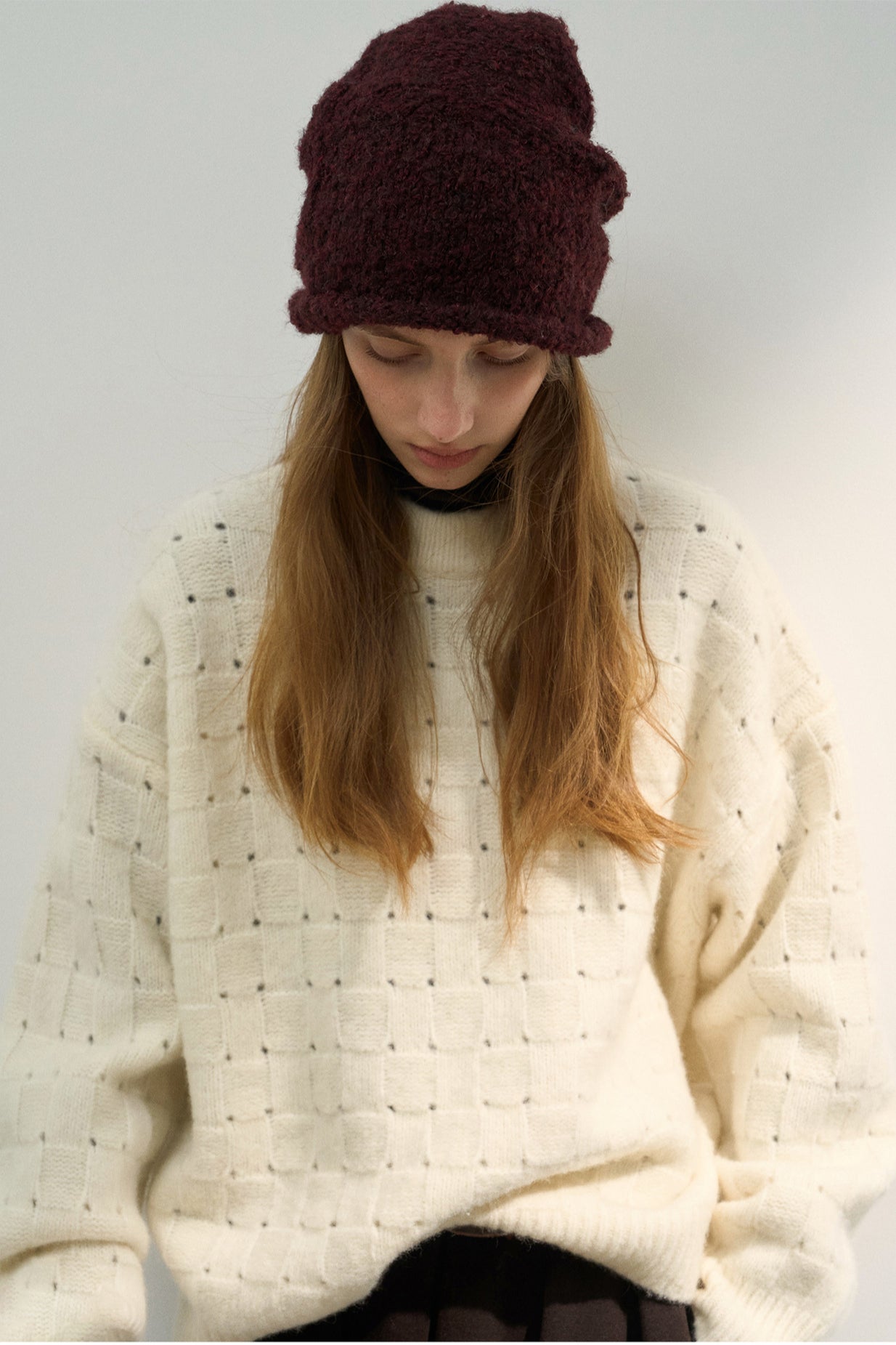 Loose Fit Crew Neck Wool Blend Knit Sweater image 2