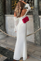 Mesh Double-Layer One-Shoulder Backless Mermaid Long Sleeve Maxi Dress image 4