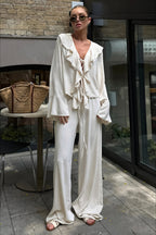 Elegant Ruffle Wide Leg Two Piece Set image 1