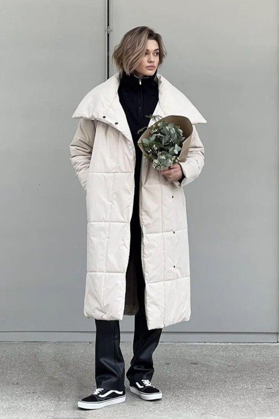 Long Stand Collar Relaxed Quilted Puffer Jacket image 13