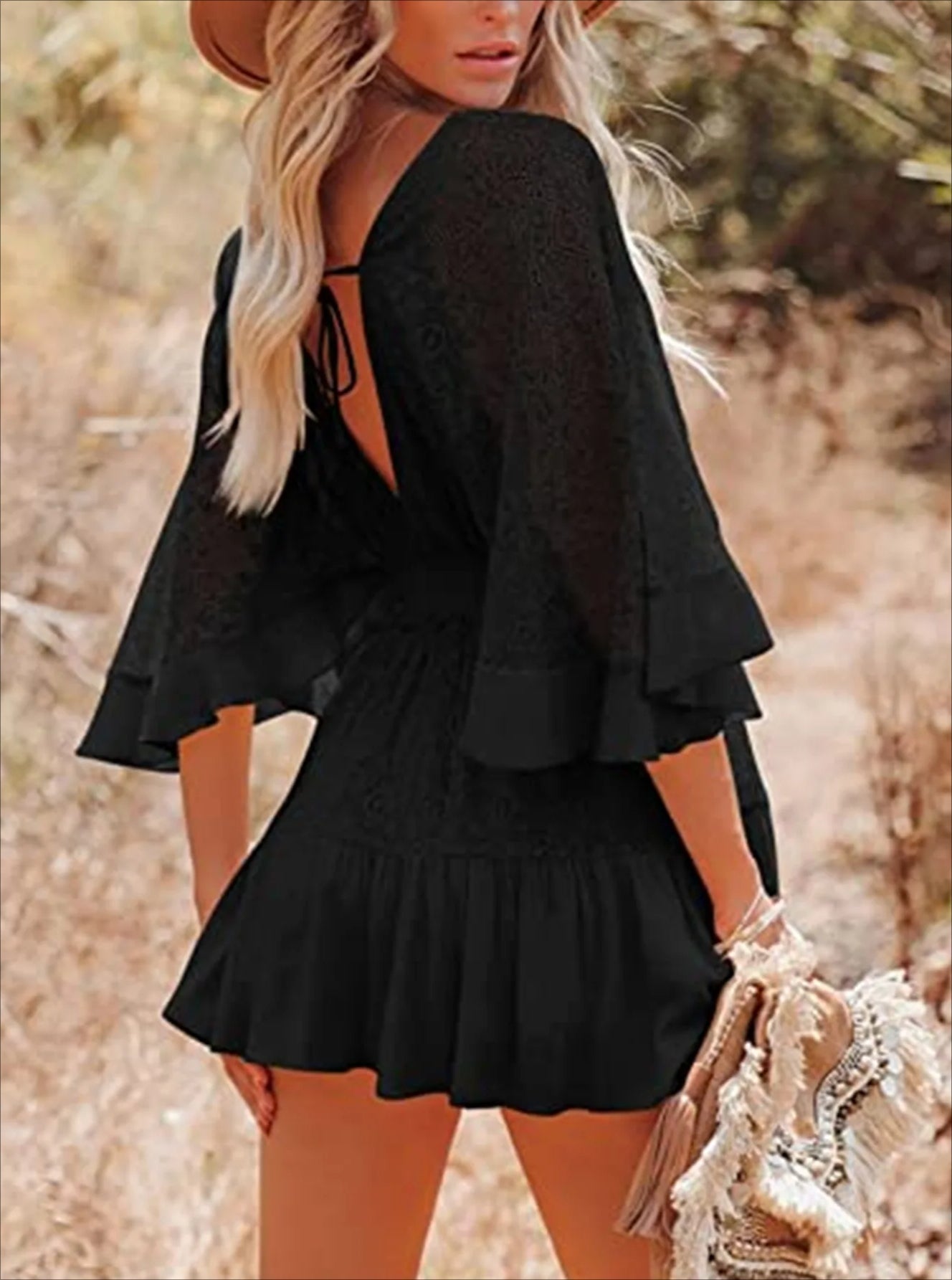 Lace V-Neck Ruffle Mini Boho Dress image 17