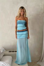 Chic Halter Strapless Cinched Waist Pencil Skirt Two Piece Set image 3