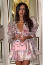 Elegant Floral Chiffon V Neck Mini Dress image 3