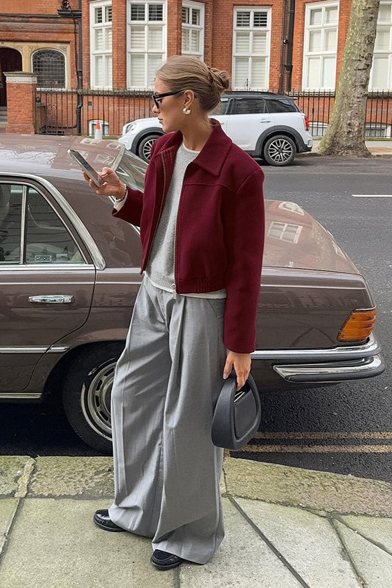 Short Burgundy Wool Blazer Jacket image 3
