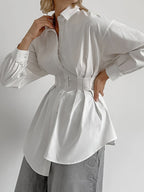 French Chic Long Sleeve Waist-Tied Blouse image 7