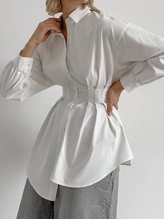 French Chic Long Sleeve Waist-Tied Blouse image 7