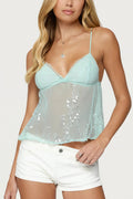 Sheer Lace Sequin Bow Cami Top image 1