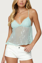 Sheer Lace Sequin Bow Cami Top image 1