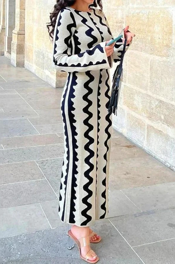Striped Contrast Slim Knit Sweater Dress image 4