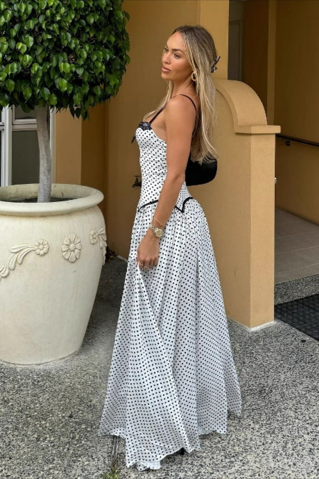 Polka Dot Spaghetti Strap Backless Fitted Bodycon Maxi Dress image 3