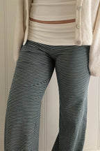 Fold Waist Stripe Knit Straight Pants image 6