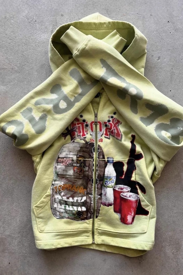 Graffiti Print Oversized Zipper Casual Hoodie image 3