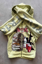 Graffiti Print Oversized Zipper Casual Hoodie image 3