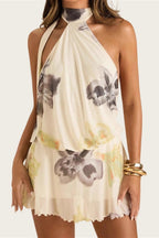 Sexy Floral Halter Backless Tie Mini Dress image 3