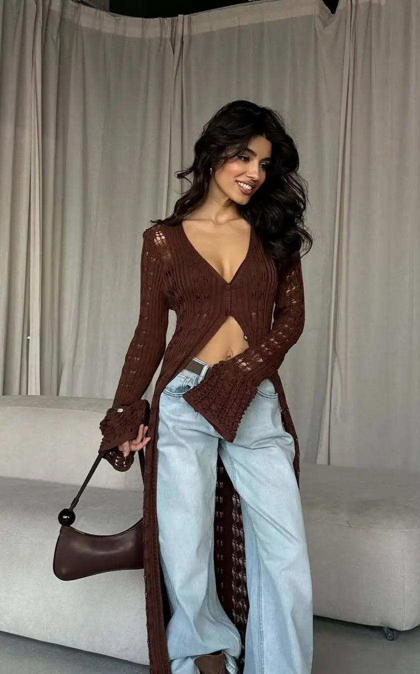 Knitted Flare Long Sleeve Beach Cardigan image 6