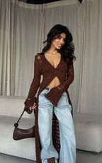 Knitted Flare Long Sleeve Beach Cardigan image 6