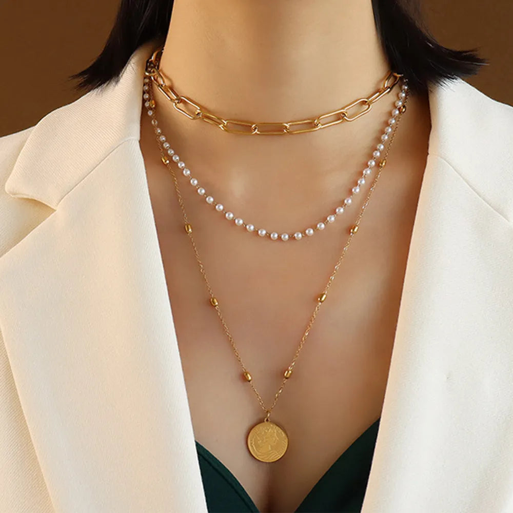 Elina Pearl Necklace detail view styled for Avrienne