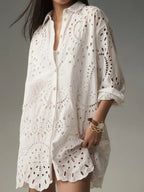 Jolie Shirt Dress detail view styled for Avrienne
