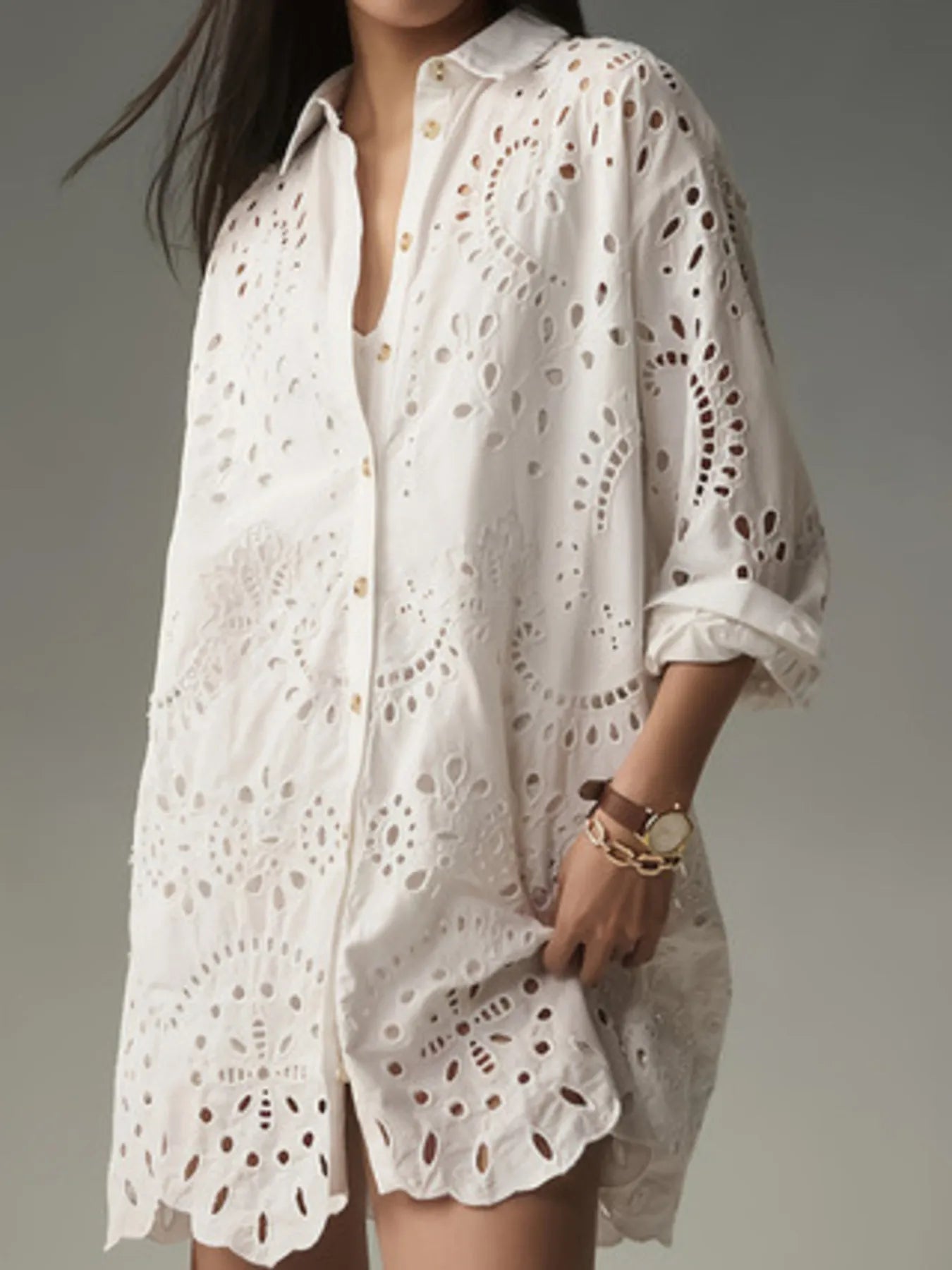 Jolie Shirt Dress detail view styled for Avrienne