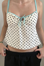 Mint Polka Dot Hollow Out Cami Top image 1