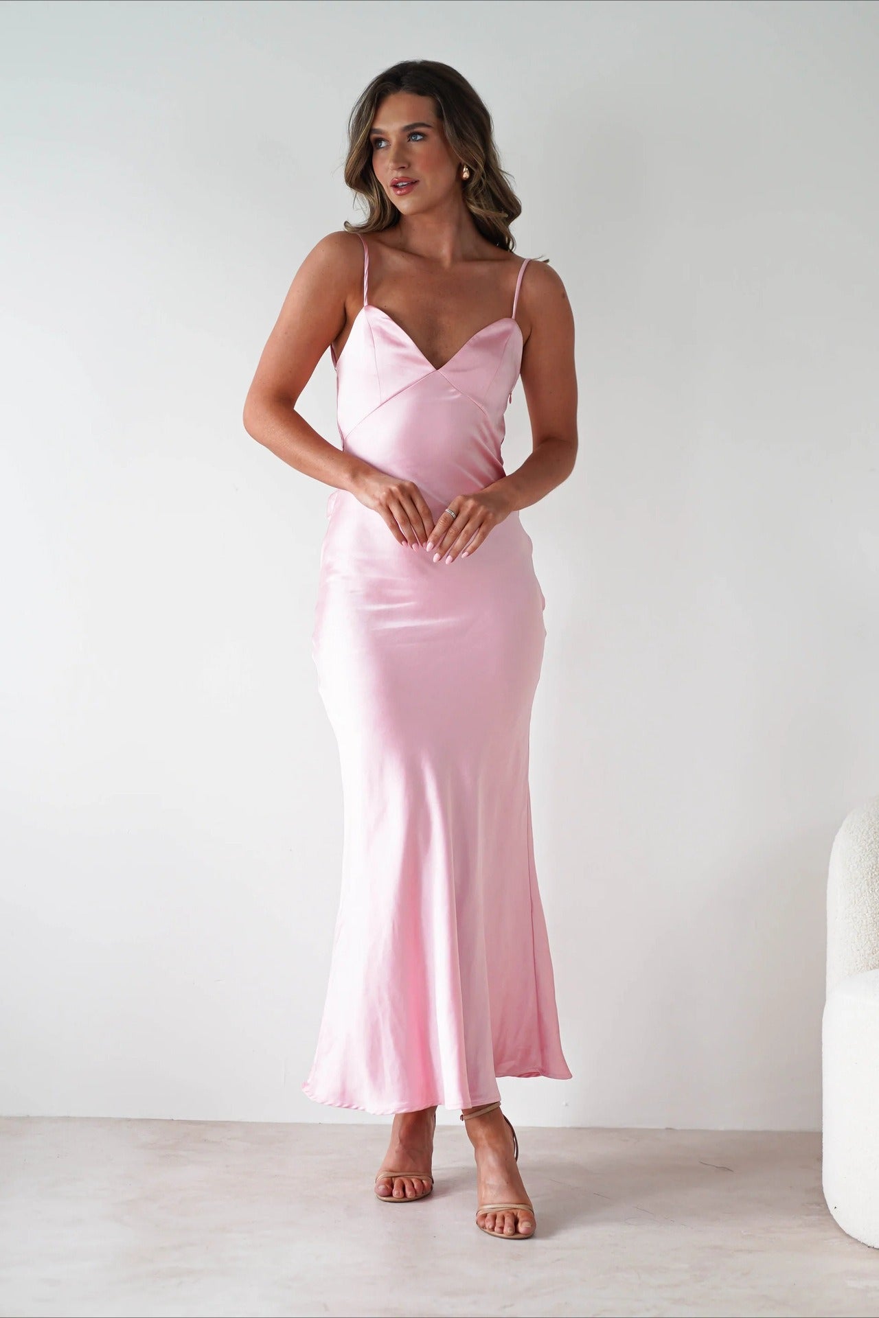 Satin Backless Tie Party Dress image 20