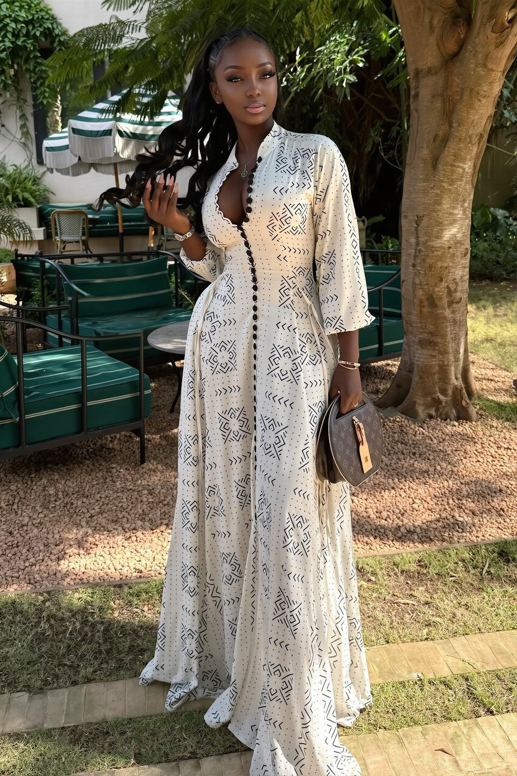 Casual Stand Collar Button Maxi Dress image 1