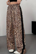 Stylish Leopard Print Black Trim High-Waisted Wide-Leg Pants image 2