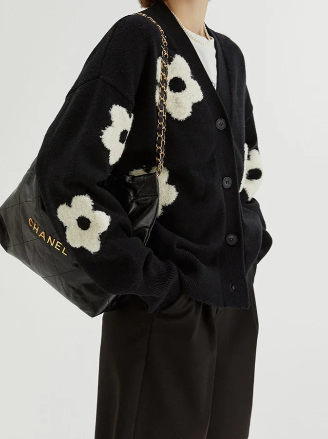 Jacquard Knit V-Neck Cardigan image 4