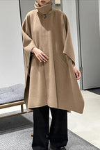 Beige Lapel Double Faced Wool Blend Cape Convertible Overcoat image 3