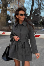 Solid Color Lapel Belted Wool Coat image 1