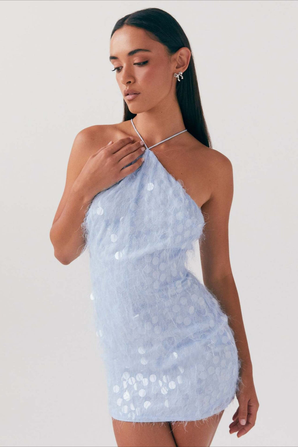 Backless Halter Sequin Lace Up Party Dress image 3