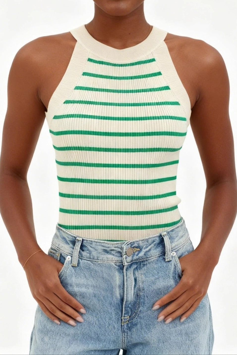 Striped Sleeveless Knit Top image 7