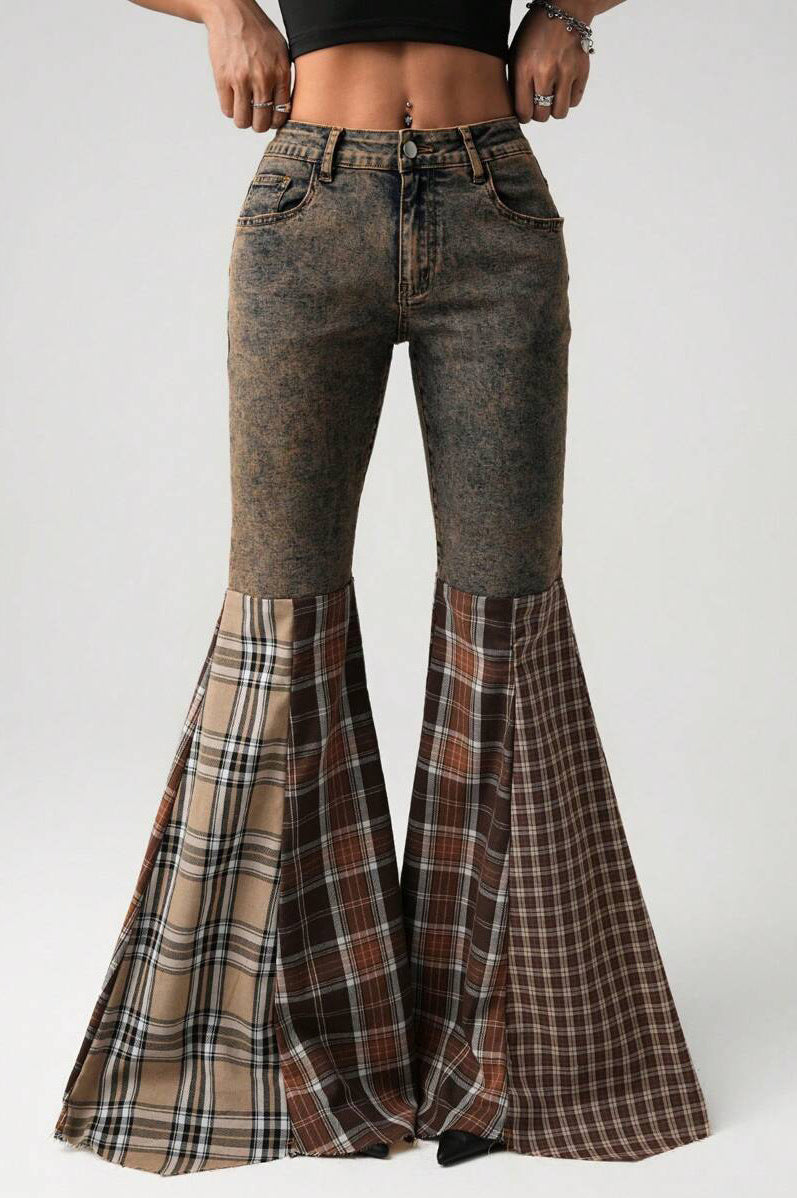 Plaid Patch High Waist Flare Jean image 3