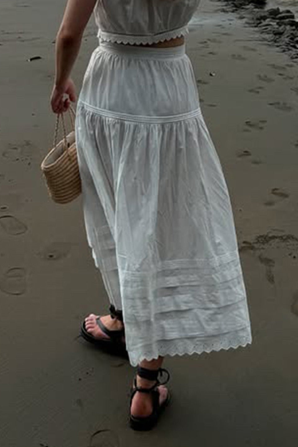 Lace Panel Asymmetrical Maxi Skirt image 2