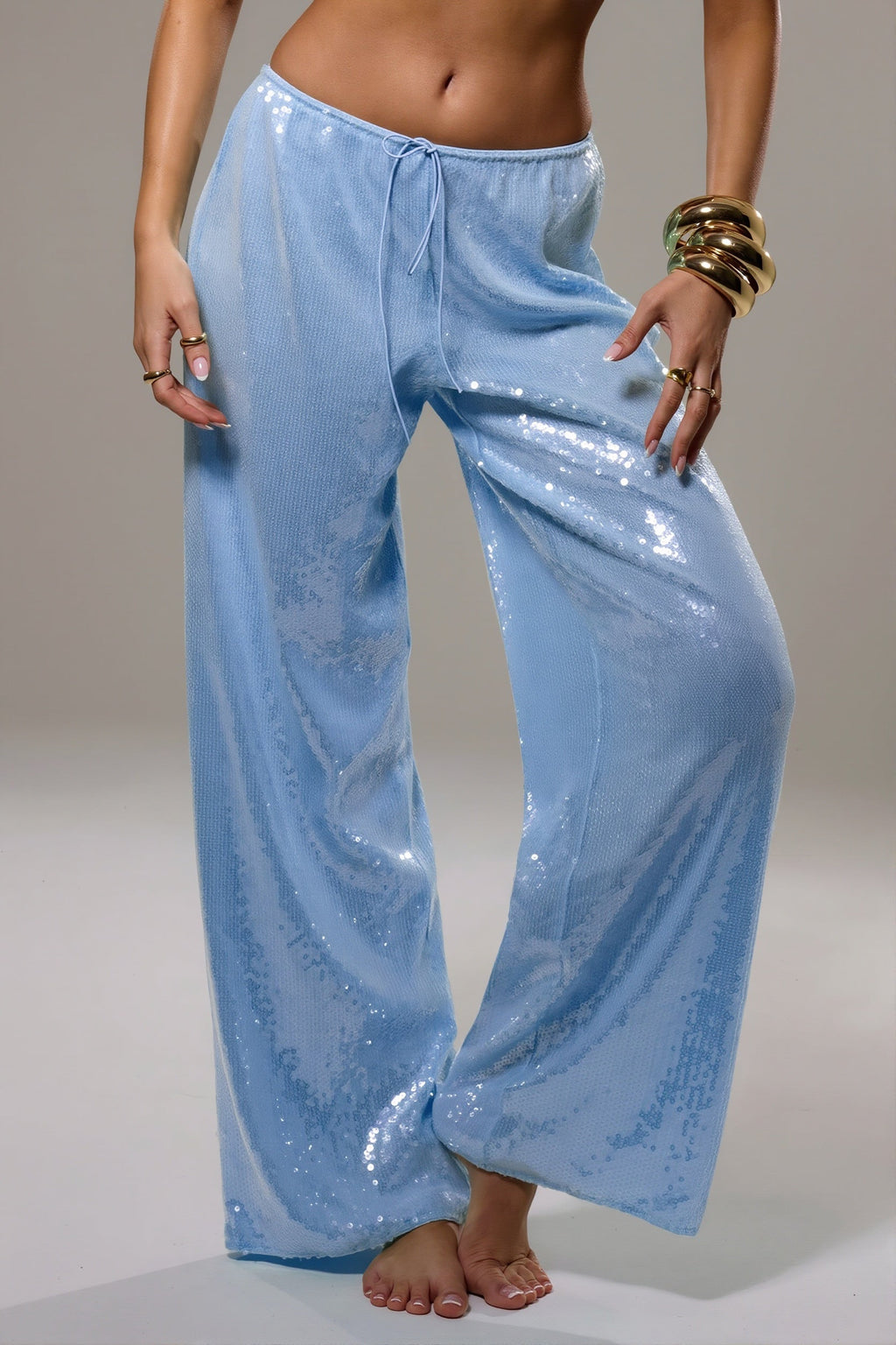Sequined Wide Leg Casual Pants image 7