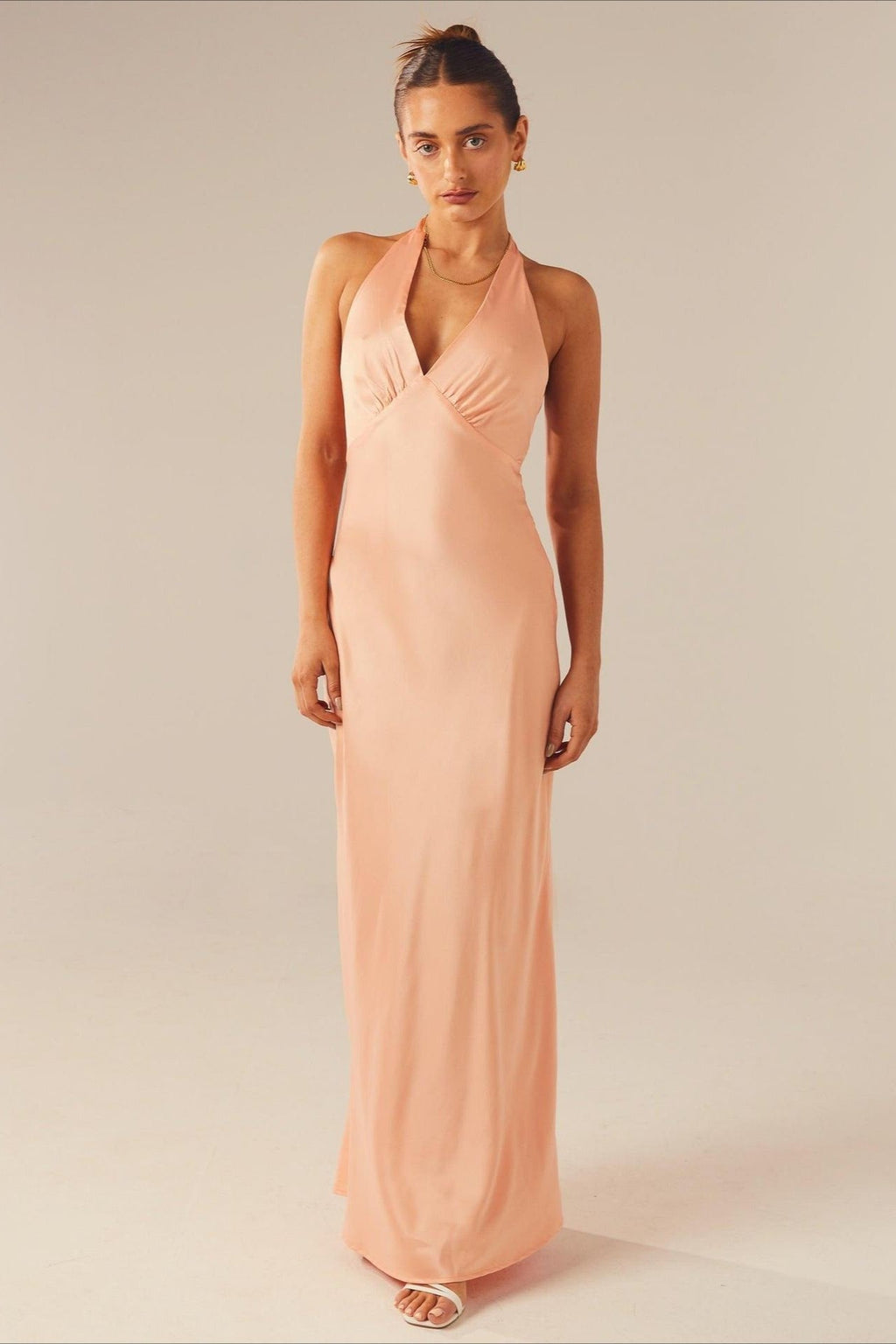 Elegant Solid V Neck Slim Fit Maxi Dress image 10