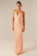 Elegant Solid V Neck Slim Fit Maxi Dress image 10