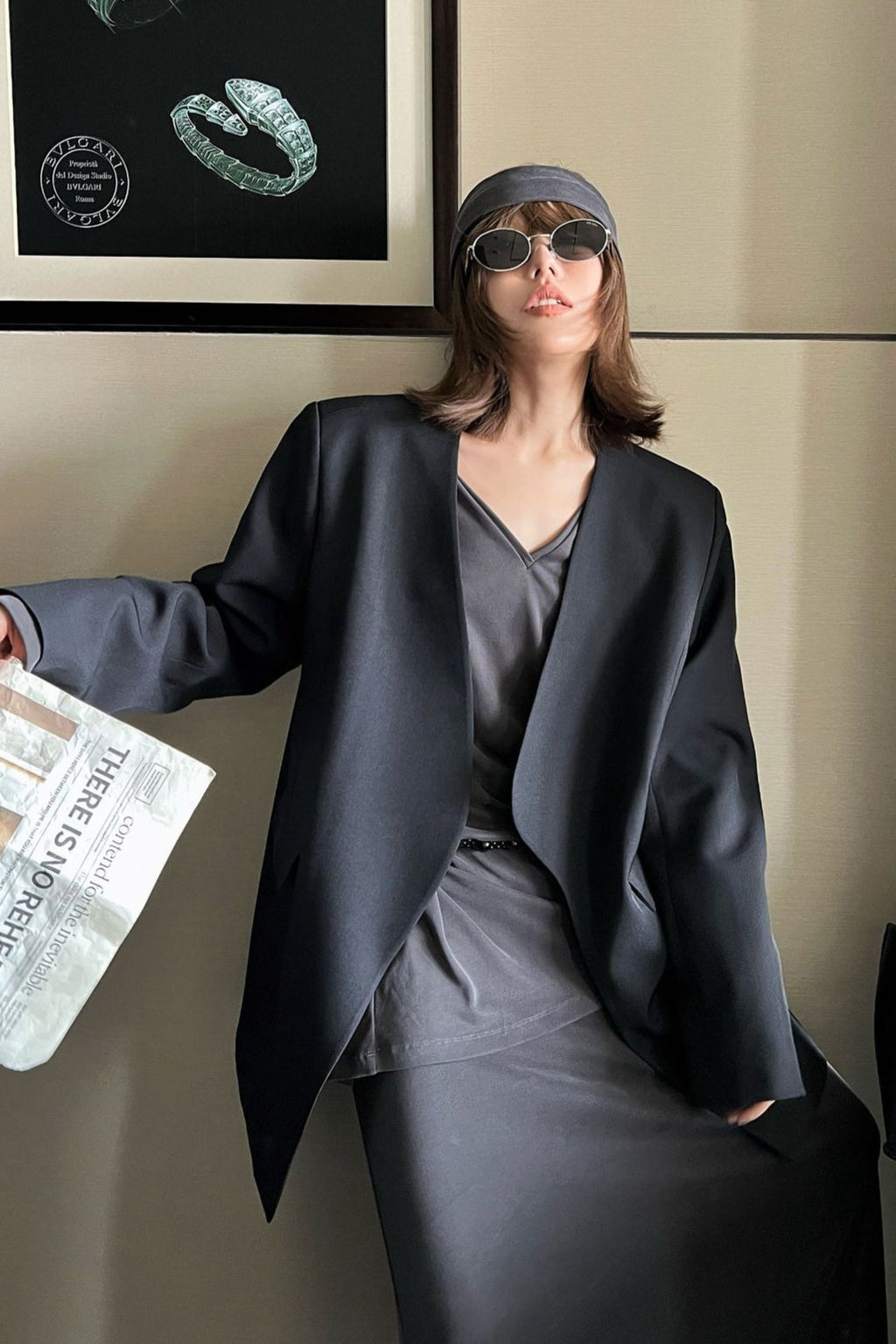 Oversized Black Casual Blazer image 8