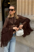 Loose Fit Ruffled Chiffon Round Neck Blouse image 1
