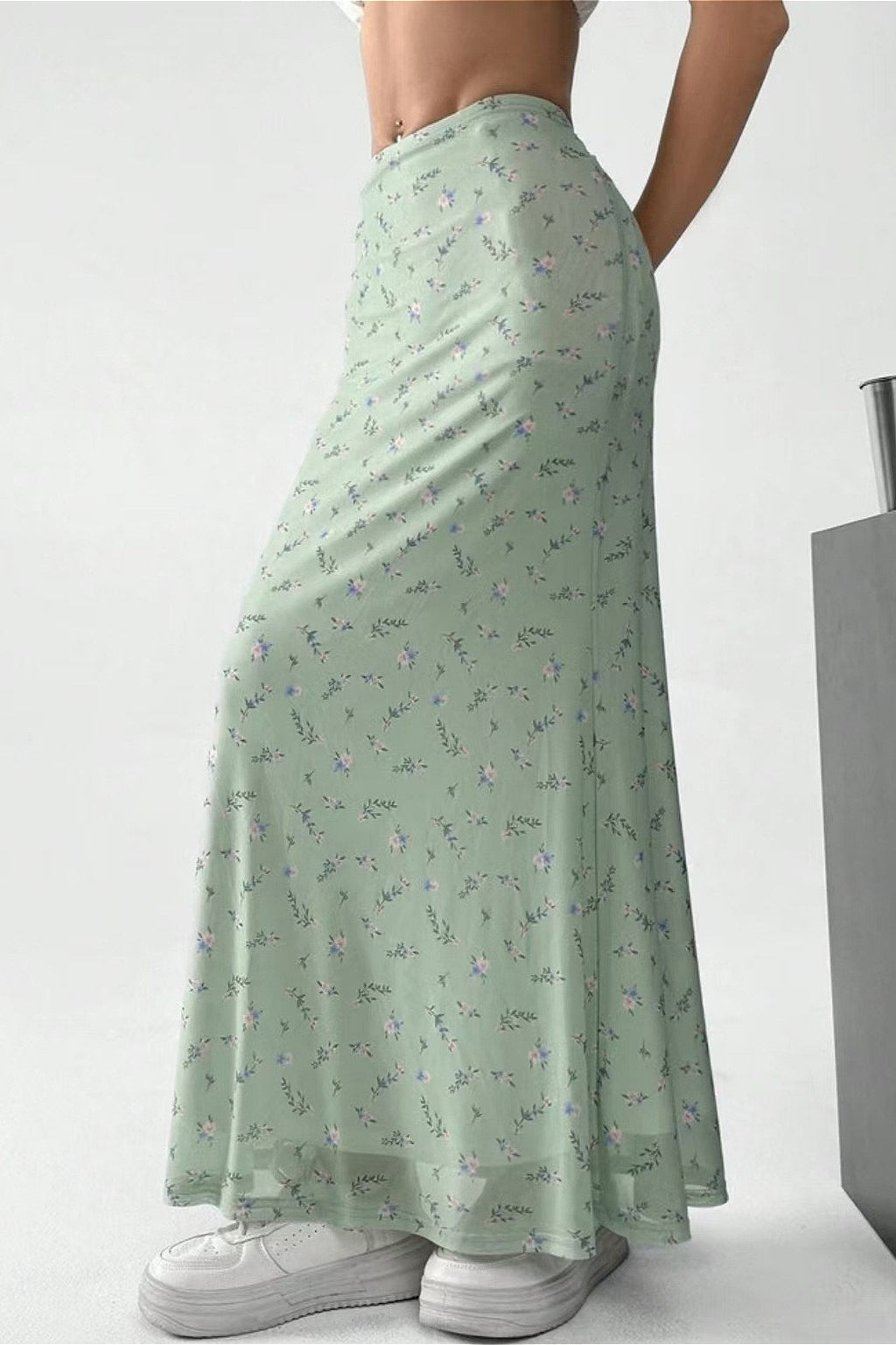 Floral Satin A-Line Midi Skirt image 6