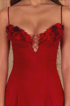 3D Flower Deep V Patchwork Spaghetti Strap Romantic Midi Dress image 11