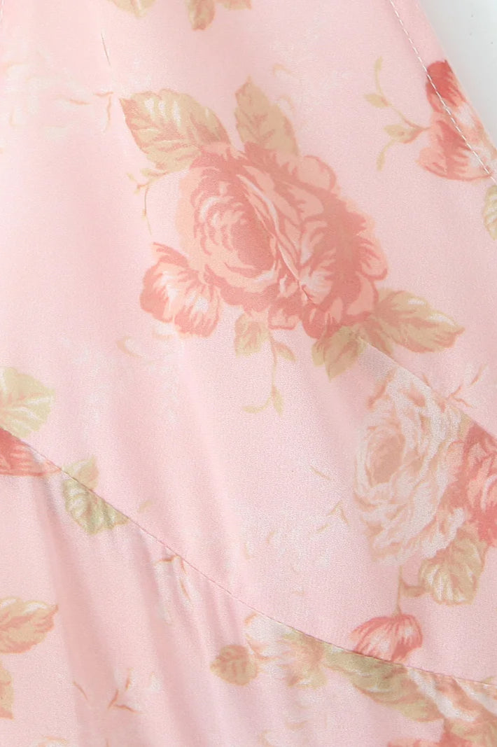 Holiday Pink Flower Print Halter Floral Dress image 3