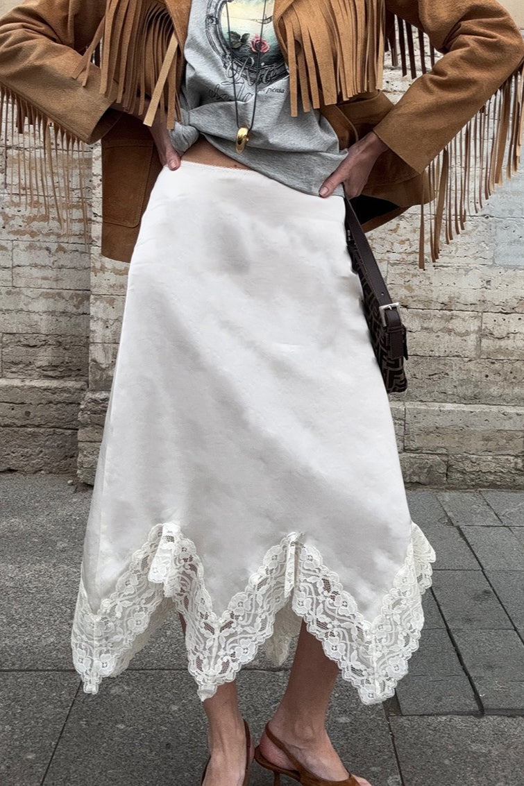 Satin Lace A-Line Midi Skirt image 1