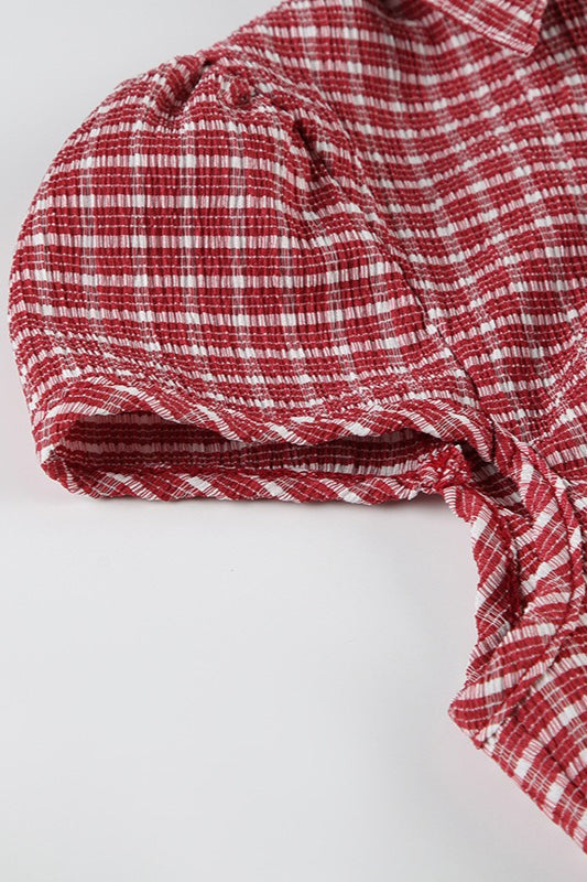 Preppy Plaid Button Down Collar Slim Blouse image 7