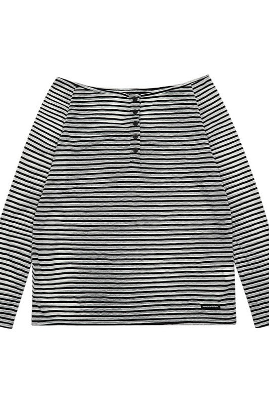 Striped Off Shoulder Long Sleeve T-shirt image 7