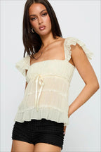 Sweet Lace Panel Ruffle Sleeve Cami Top image 3