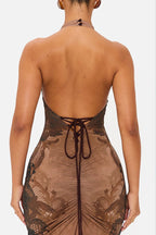 Lace Pattern Halter Backless Maxi Dress image 5