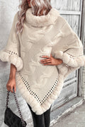 Vintage Cable Knit Fleece-Collar Poncho Coat image 1